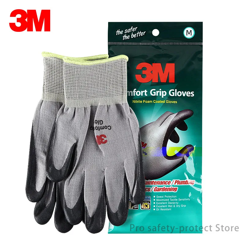 1pair 3M Work Gloves Comfort Grip Wear-resistant Thick Slip-resistant Gloves Anti-labor Safety Gloves Nitrile Rubber Gloves