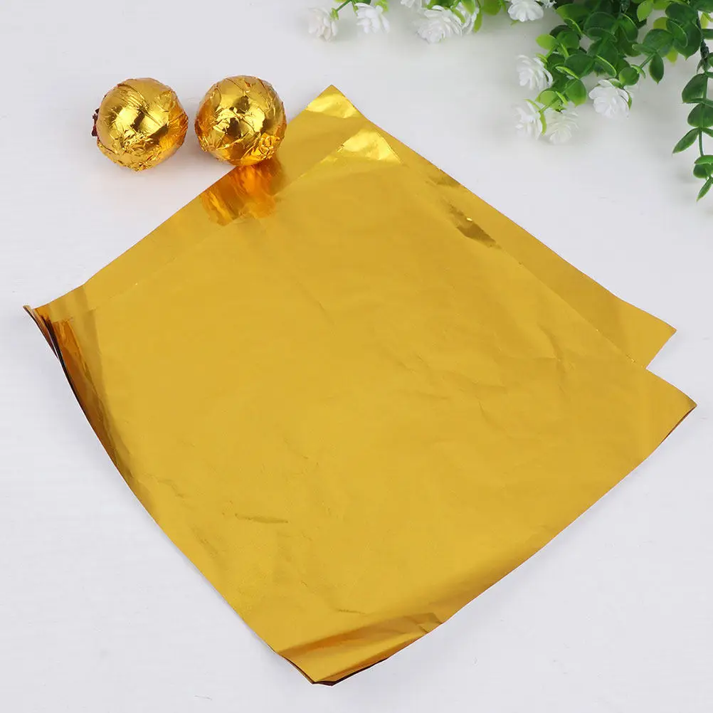 100Pcs Aluminum Foil Candy Wrapping Paper Food Safe Moisture Proof Foil Sheets for Chocolate Candies Christmas Wedding Gifts