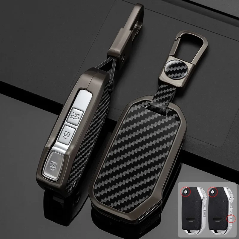 

Zinc Alloy + Carbon Style Leather Car Key Case Cover For KIA Sportage R Stinger GT Sorento Ceed Cerato 2018 2019 2020 2022 2023
