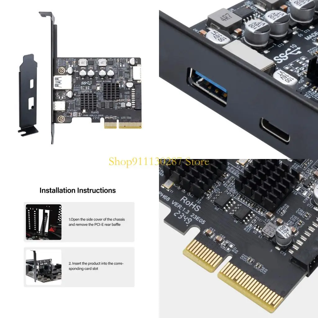 

J1HC USB PCIE CARD TYPE C ADAPTER CARD PCIE 4X до USB 3,2 10 Гбит / с передачи данных