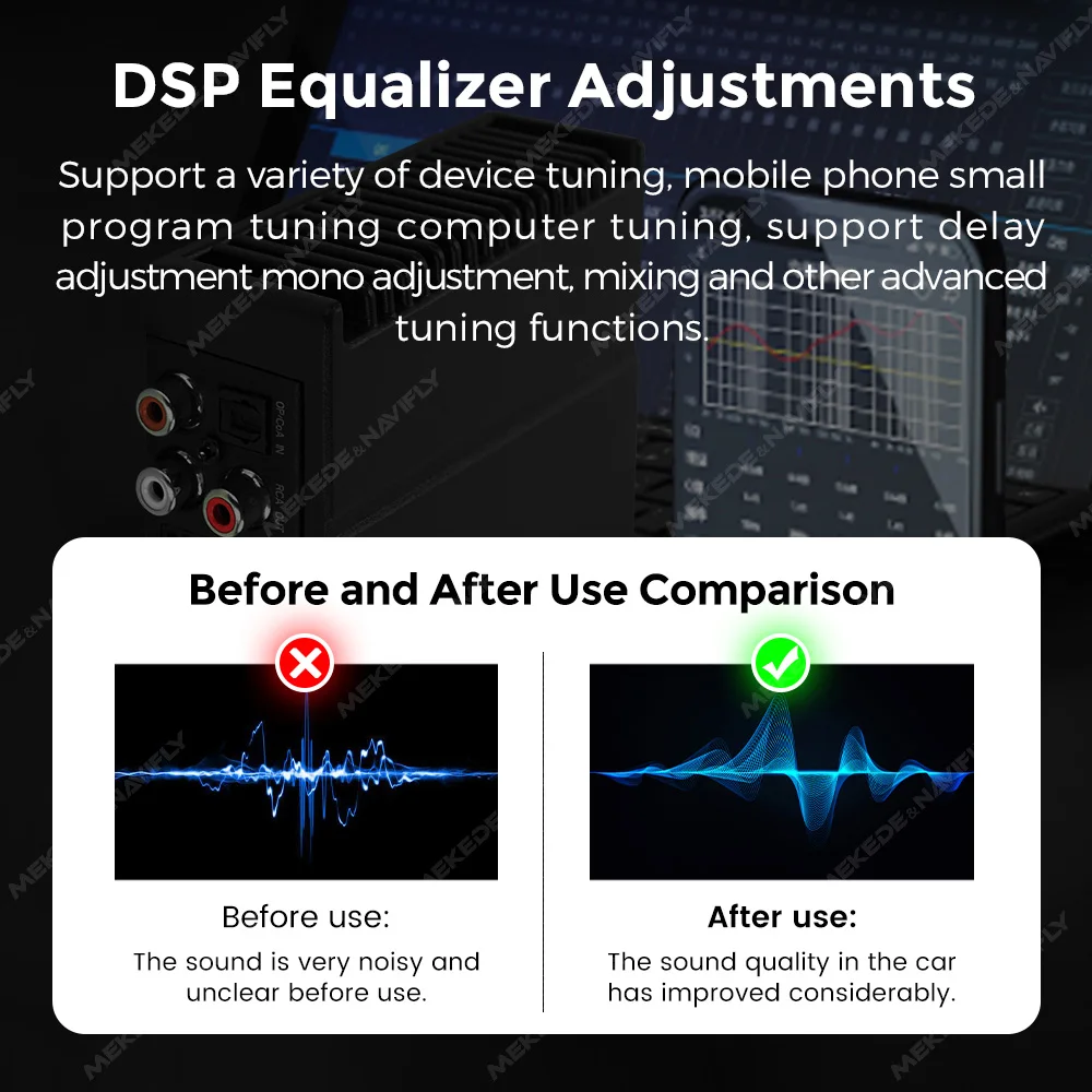 MEKEDE AuX input Car MP5 DSP Amplifier with Iso Adapter For Android radio APP EQ adjustment for Volkswagen Bnze Peugeot Hyundai