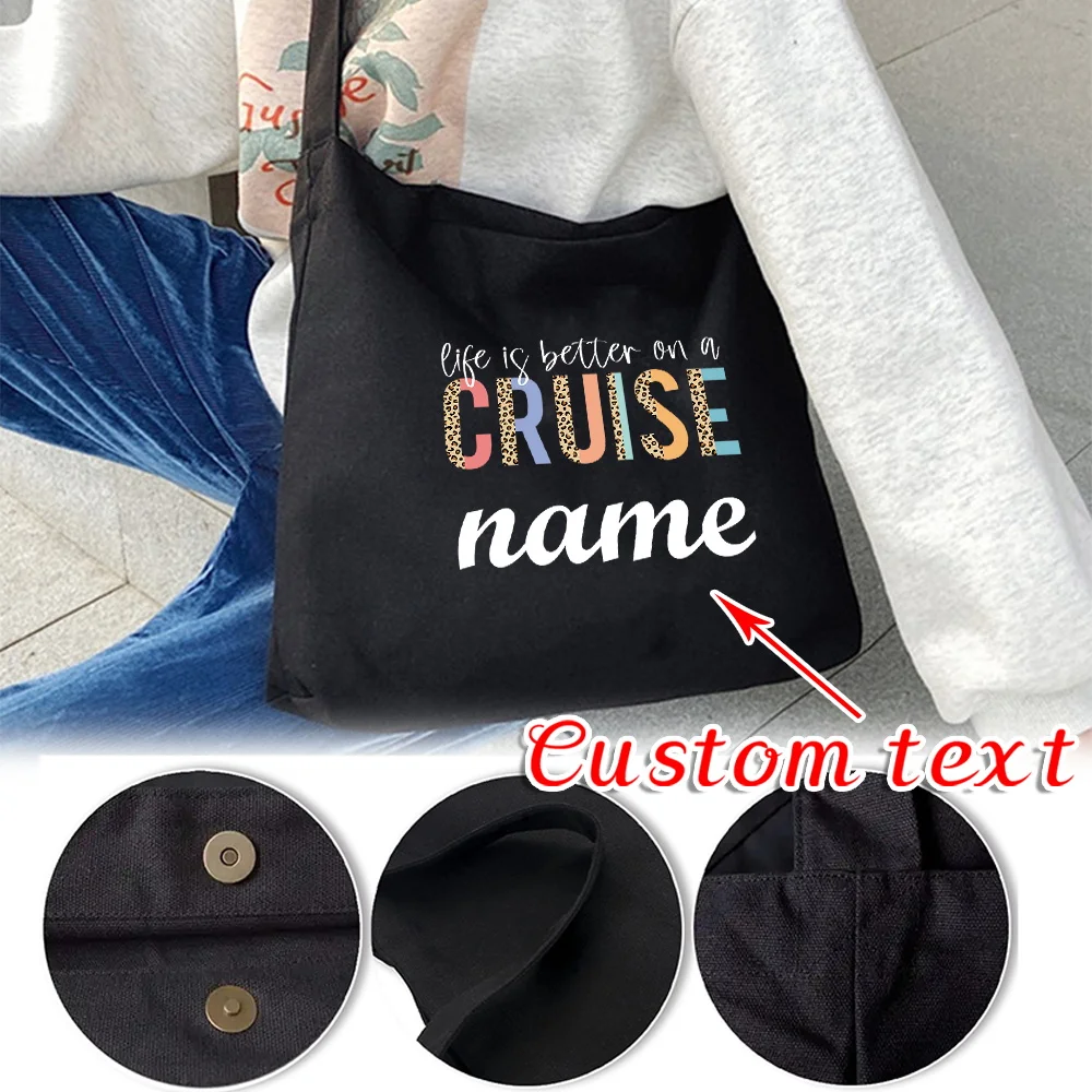 

Персонализированная холщовая сумка на плечо с индивидуальным именем, женская сумка для хранения, складная модная экологически чистая сумка для покупок с большим карманом