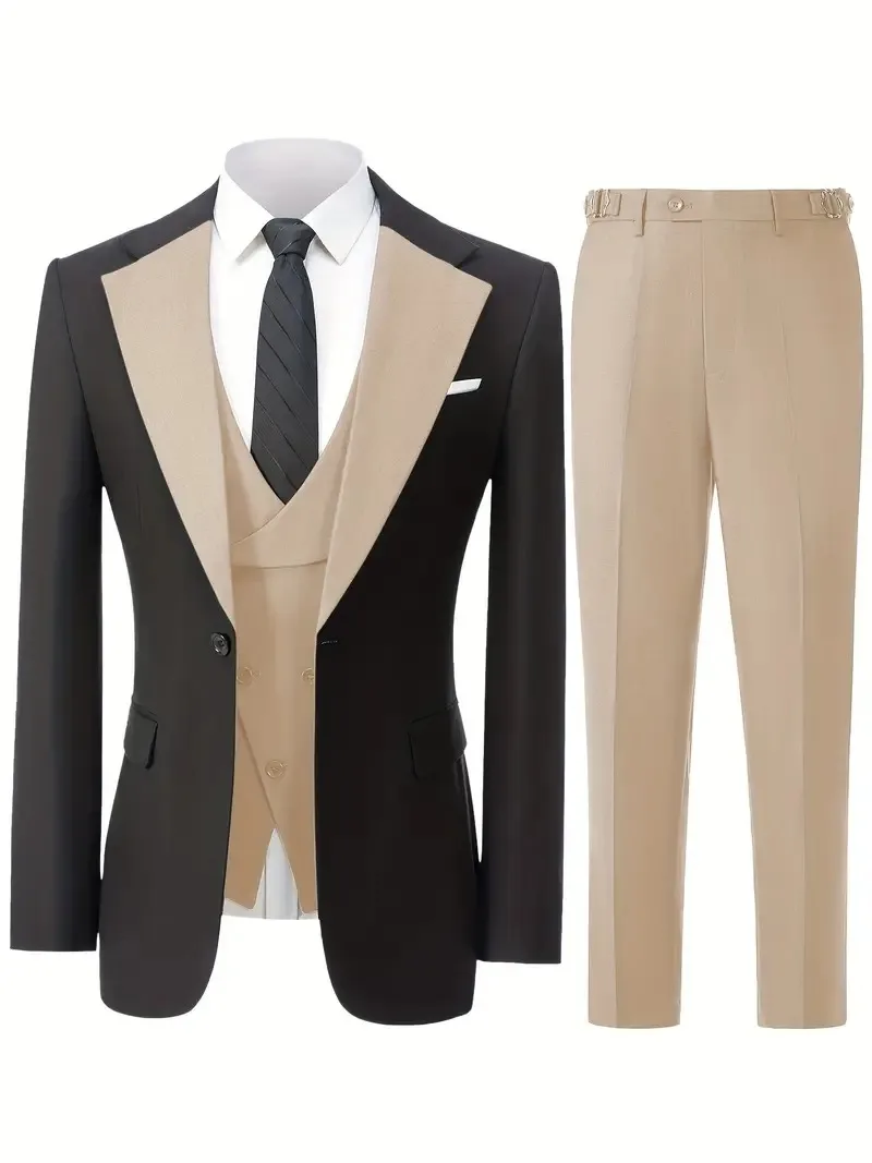 New Men's Suits 3 Pieces Groom Bestman Slim Fit Wedding Prom Party Tuxedo Elegant Formal Events Dress Suit (Blazer+Pants+Vest)