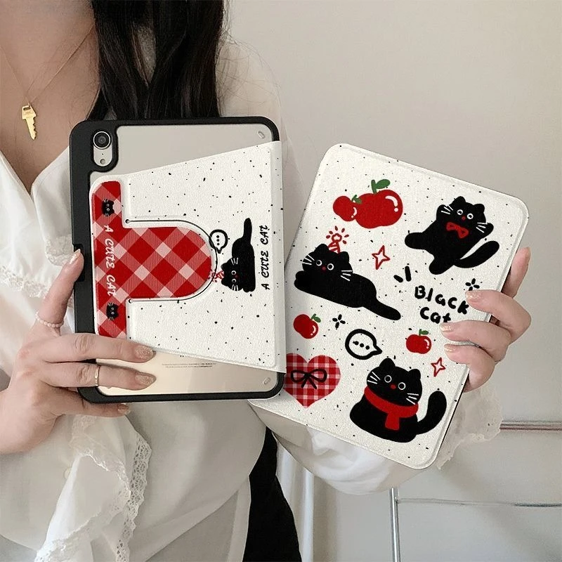 360 °   Accesorios de carcasa de rotación para Ipad 2017 2018 9,7 pulgadas 10,2 7a 8a 9a generación para Samsung Tab A9 8,7 "Plus 11" A8 lindo gatito