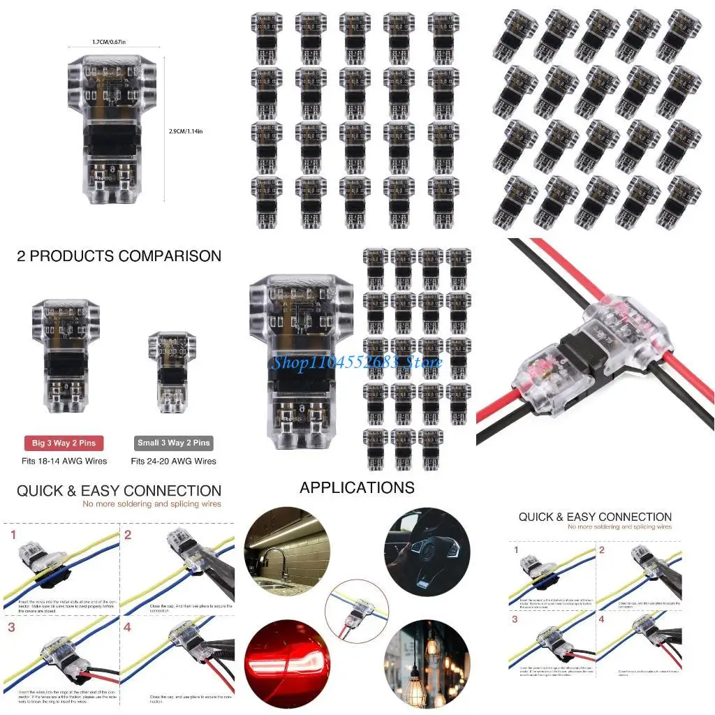 

Y6GD 20Pcs T Tap Wire Connectors Solderless Low Voltages and High Voltages Wire Connectors Quick Wire Splices Connectors