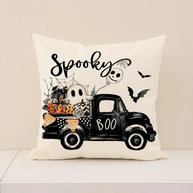 2 Stück Halloween Lustige Kissenbezüge für Zuhause, Feiertagsdekoration, Bedruckte Kissenhüllen, Trick-or-Treat Kissenbezüge 45x45cm – Detail 6