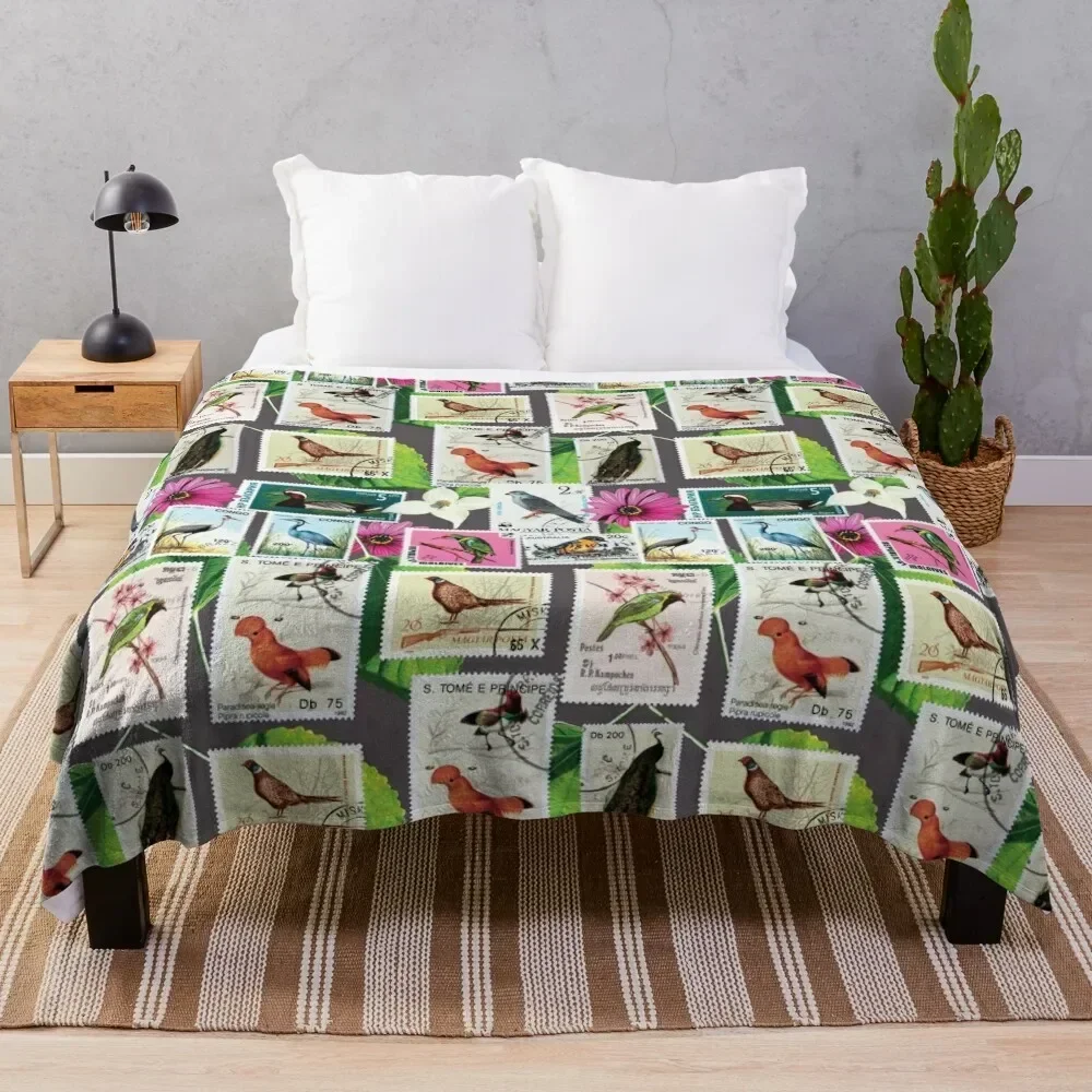 

Bird Stamps I Throw Blanket for sofa Quilt Blankets