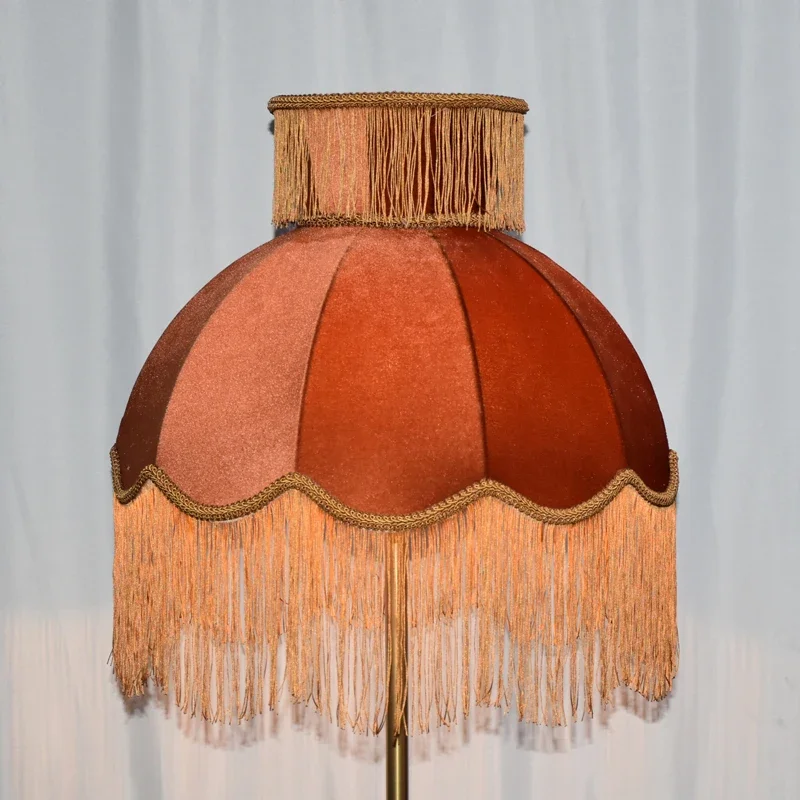 Okeyi imported velvet caramel color European modern handmade fabric fringed lace lampshade table lamp new lampshade