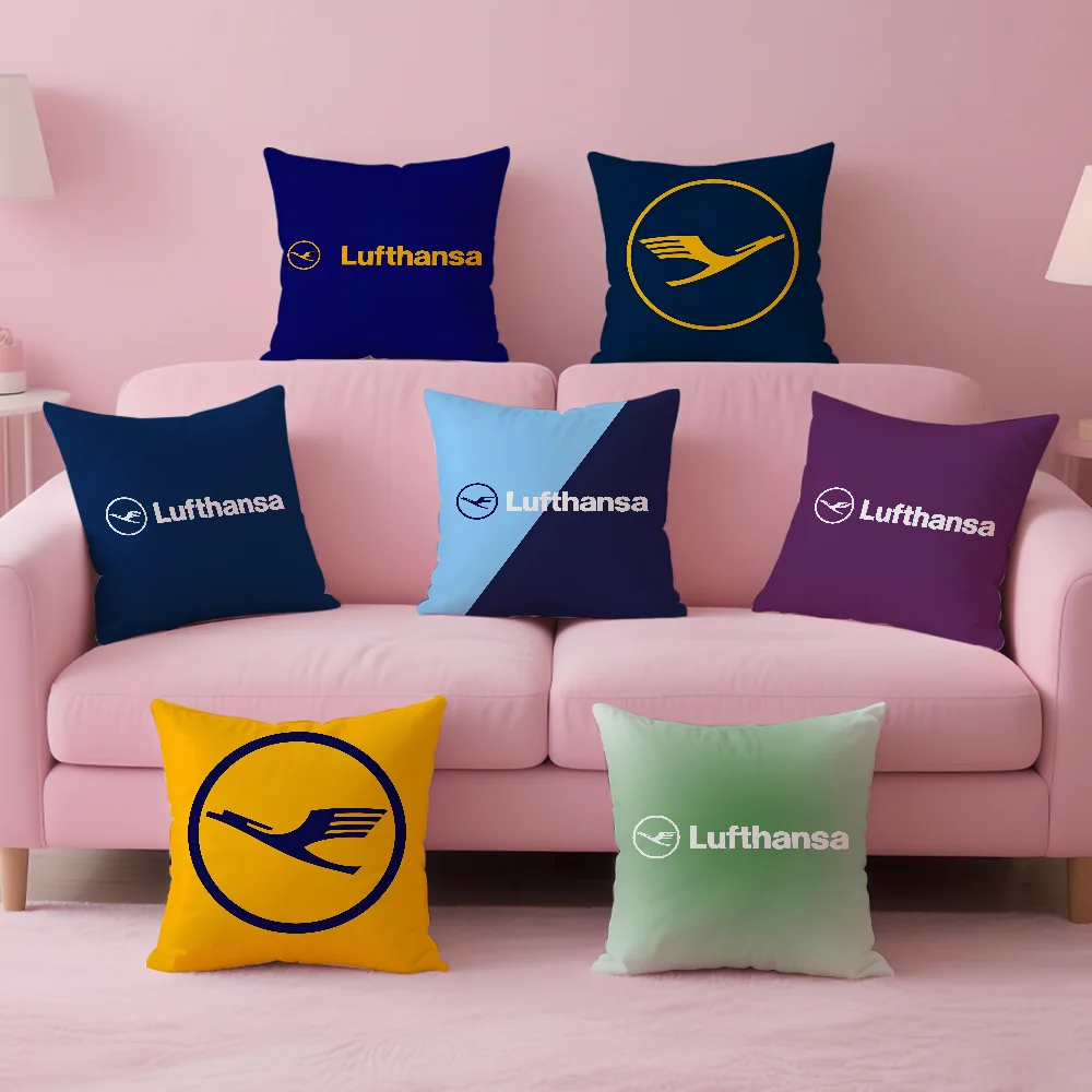 Deutsche Lufthansa German Airlines Pillow Case Anti-dustmite Pillowcase Invisible zipper silky short plush Sofa cushion cover