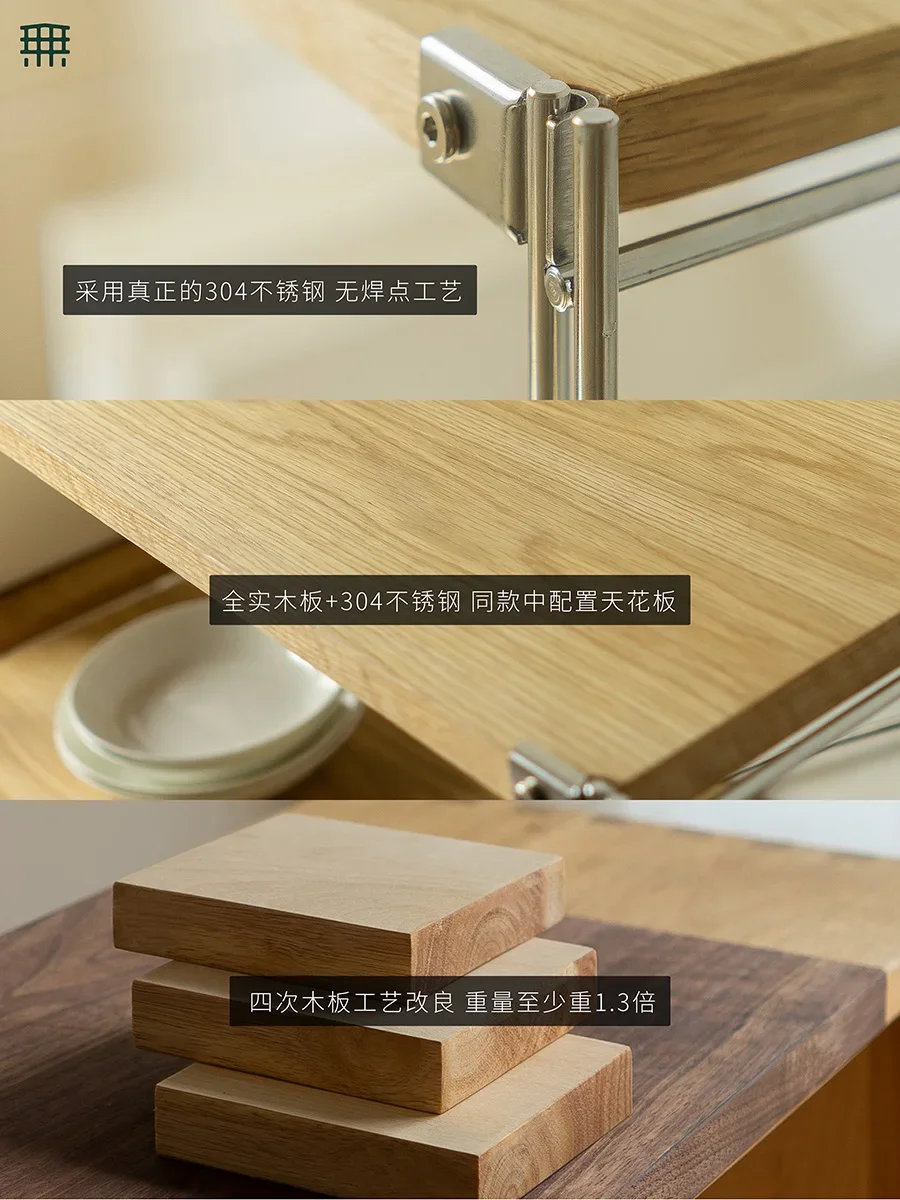 All Japanese stainless steel solid wood shelves Floor-to-ceiling multi-layer bookshelves Kitchen microwave oven storage shelves