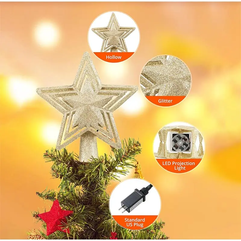 شجرة عيد الميلاد أعلى نجمة ضوء الإسقاط 3D الخماسية نجمة الدورية الثلجية LED ضوء الإسقاط زينة عيد الميلاد #4