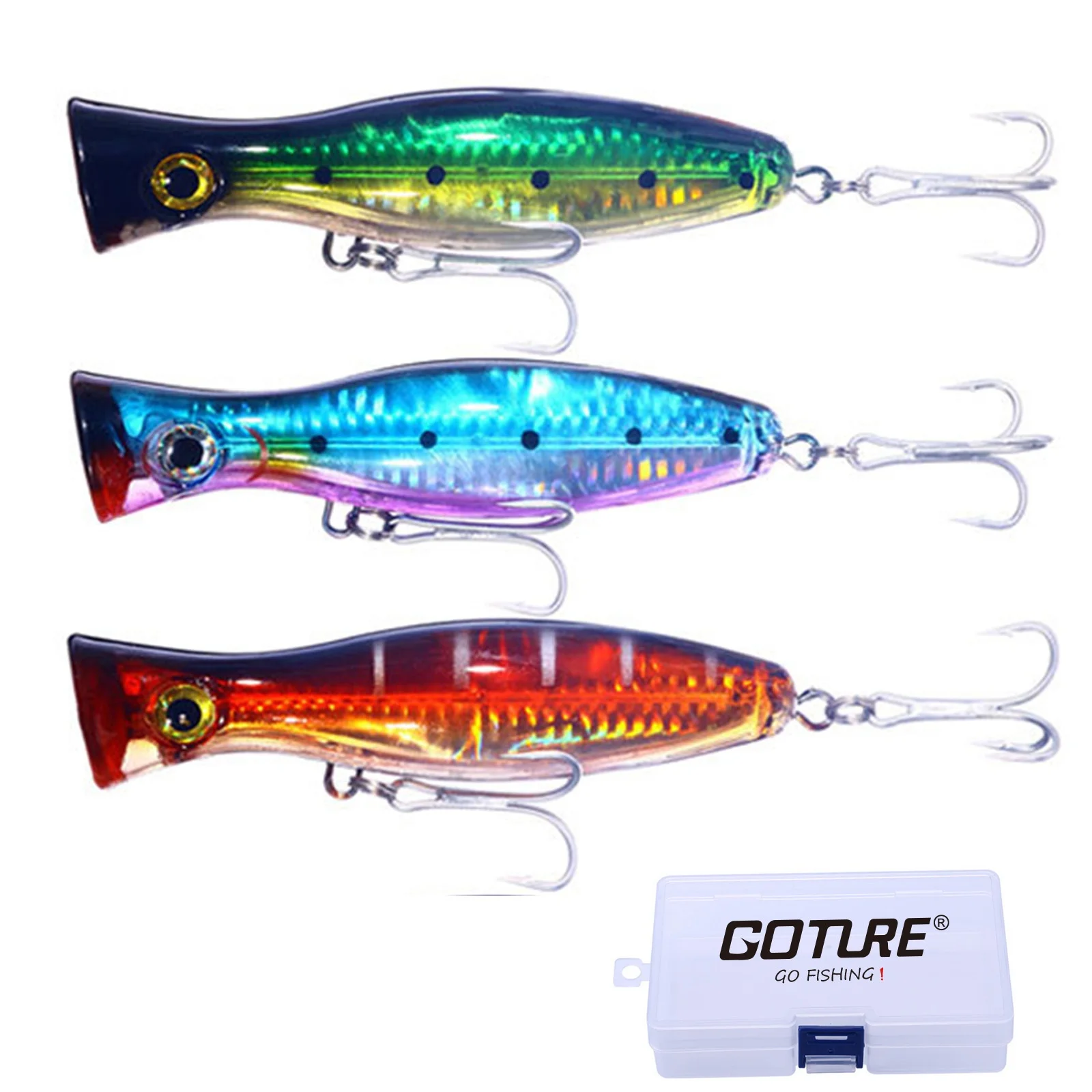 

Goture 3pcs 13cm 43g Popper Fishing Lure Hard Artificial Bait with 2 Treble Hooks Carp Fishing Lures Wobbler Luya Swim Bait