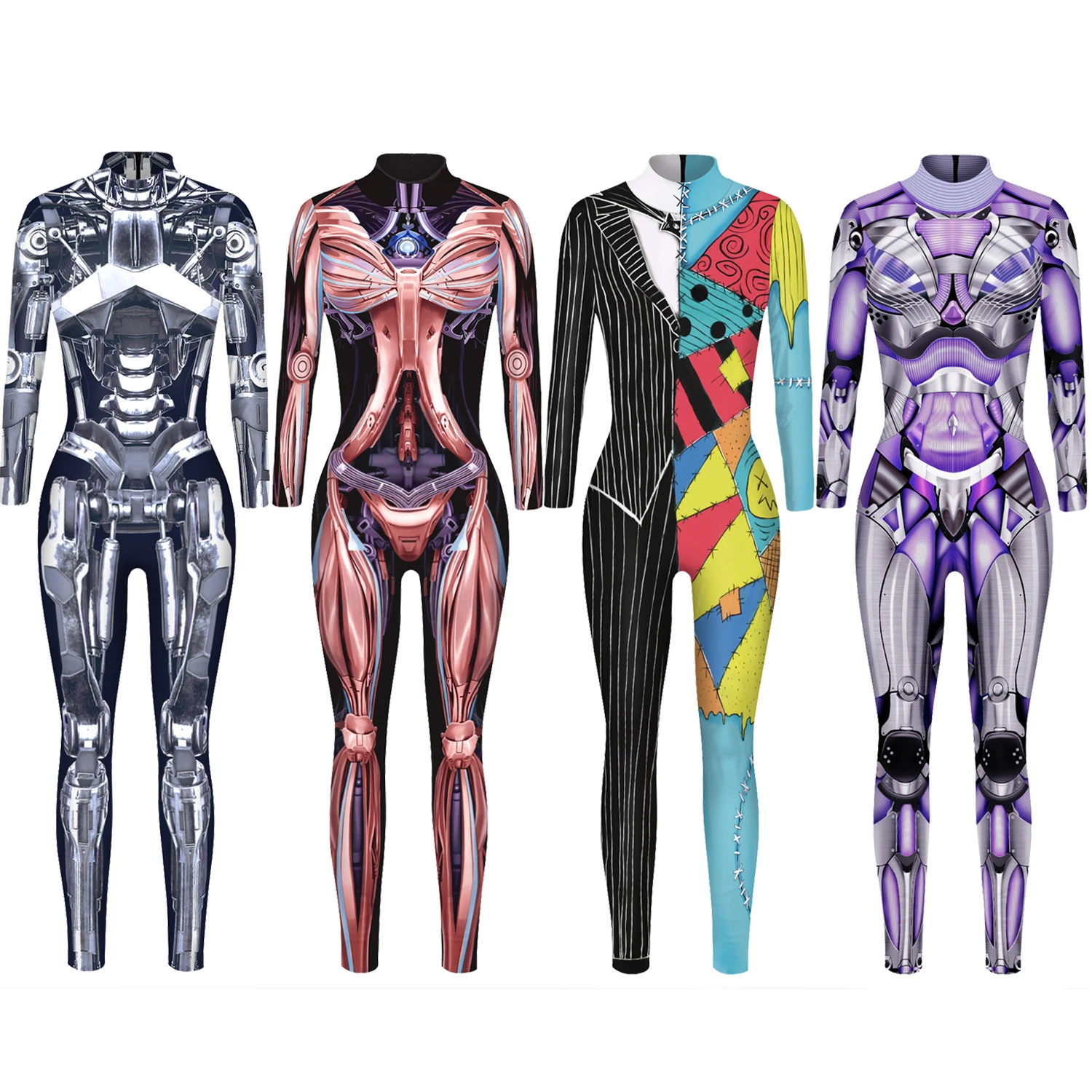 Steampunk Robot Punk szkielet Cyberpunk seksowne kombinezon Slim kostiumy Cosplay kobiety Zentai body przebranie Halloween