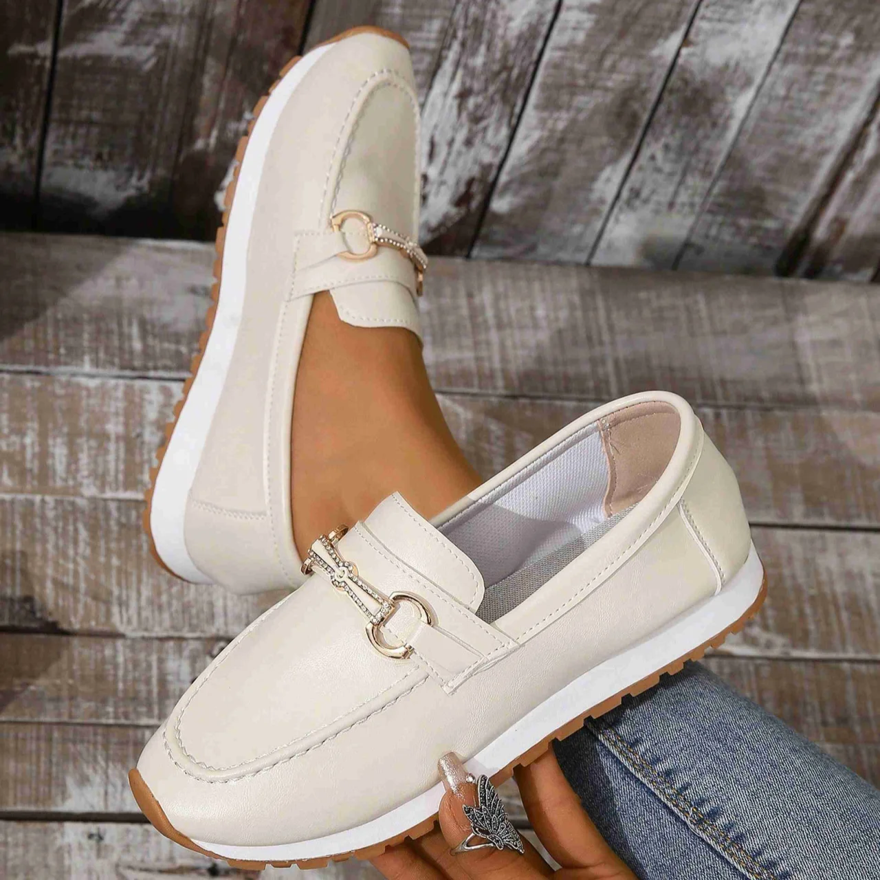 Women Sneakers 2024 Autumn Round Toe Flat Bottom Simple Style Solid Color Women Casual Platform Slip-on Walking Hiking Shoes