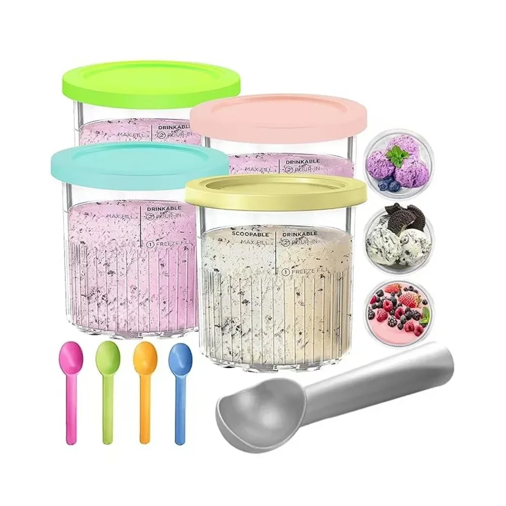 

4Pcs Ice Cream Pints Cups for Ninja NC500/501 Series Ice Cream Maker Containers Storage Jar Set with Sealing Lids Ice Cream Cups