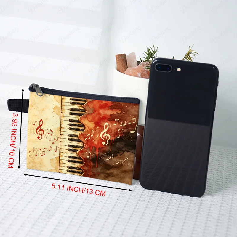 Oil Painting Colorful Music Note Graphic Patten Coin Bag Piano Keyboard Musical Notes Women Card Key Earphone Holder Coin Purse