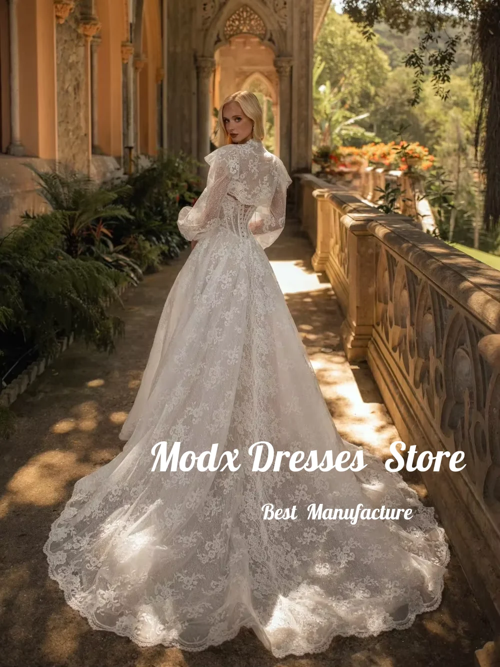 MODX Glitter Sequin Lace Wedding Dress Remove Sleeves A-line Floor-length Charming Bridal Gown Customized Graceful Bride Dresses