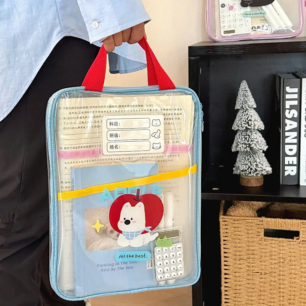 Bolsa de archivo de dibujos animados multifuncional INS, bolsa de almacenamiento de papel de prueba de oso transparente, carpeta de archivos de gato conejo