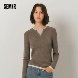 Semir Knitted Sweater Women Wool-Containing Round Neck Slim Fit Temperament 2025 Winter NewColorblock Sweater