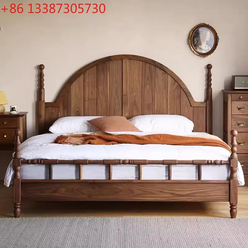 

North American black walnut all solid wood retro double bed cherry wood medieval master bedroom queen bed wedding bed