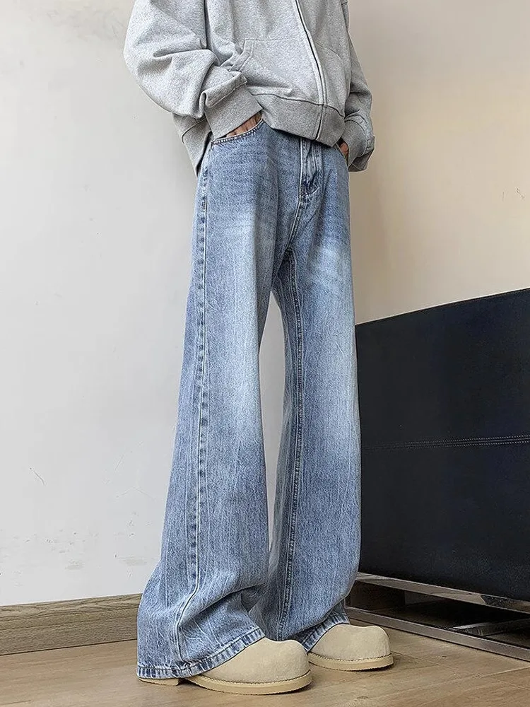 جينز رجالي عالي الخصر مستقيم الساق لربيع الخريف أمريكي High Street Vibe Cra Pattern مزيج متين من القطن والبوليستر