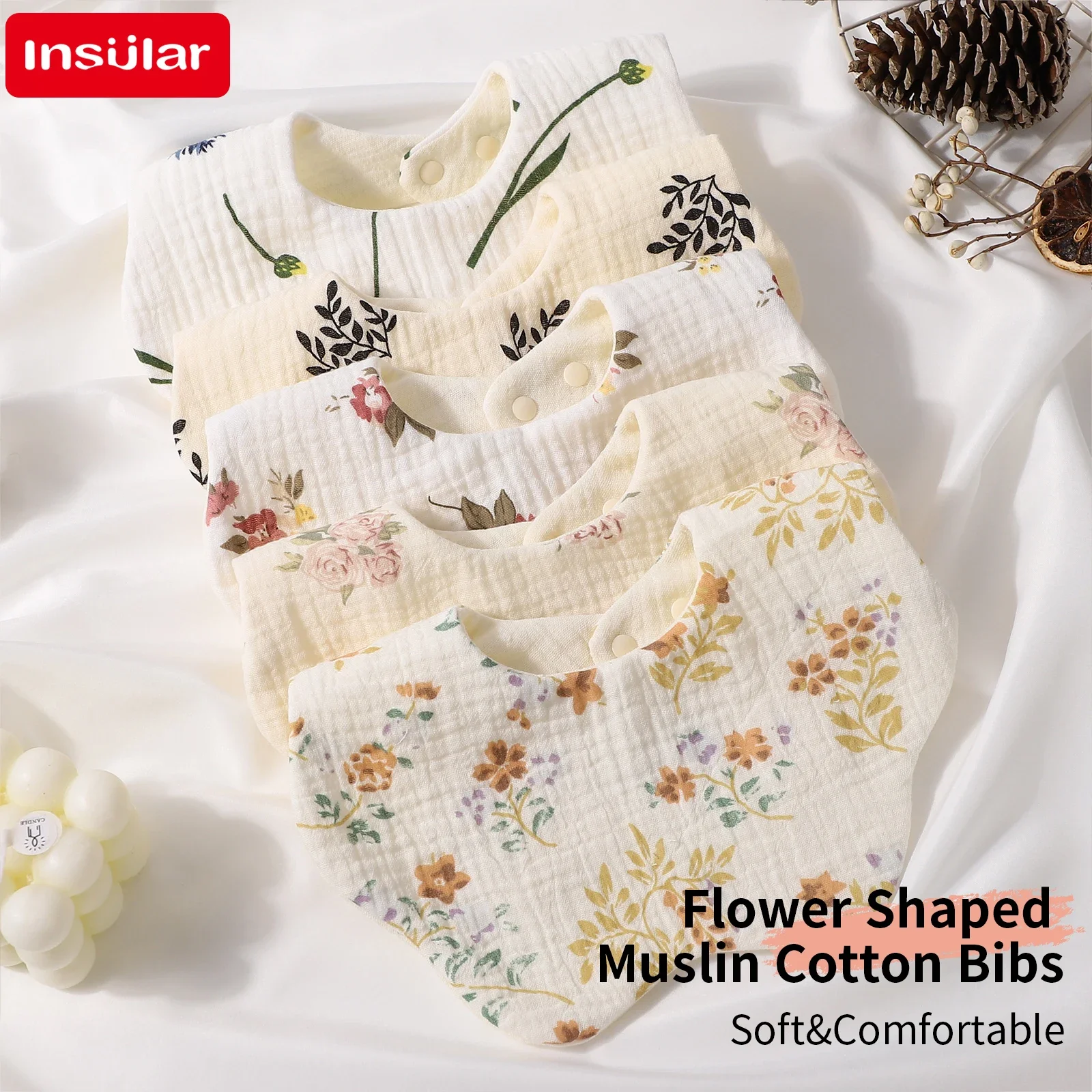 Cotton Gauze Print Baby Bibs New Wave Absorbent Saliva Towel Newborn Burp Cloths Bandana Scarf for Boys Girls Feeding Drool Bib