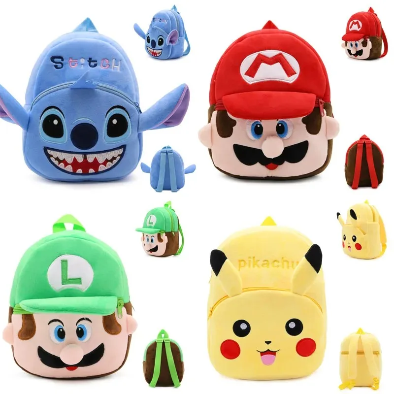 Pokemon Super Mario Anime Figure Series Plush Backpack Hello Kitty Lilo & Stitch Stuffed Toy Children School Bag Boys Girls Gift