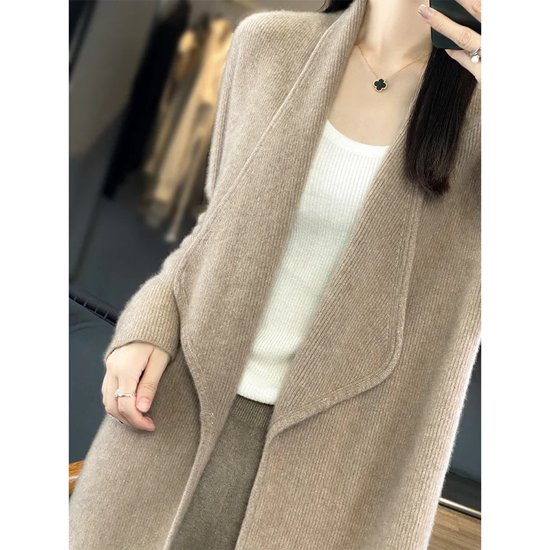 Autumn and winter new 100% pure wool sweater cardigan in long wool coat cashmere sweater fashion coat