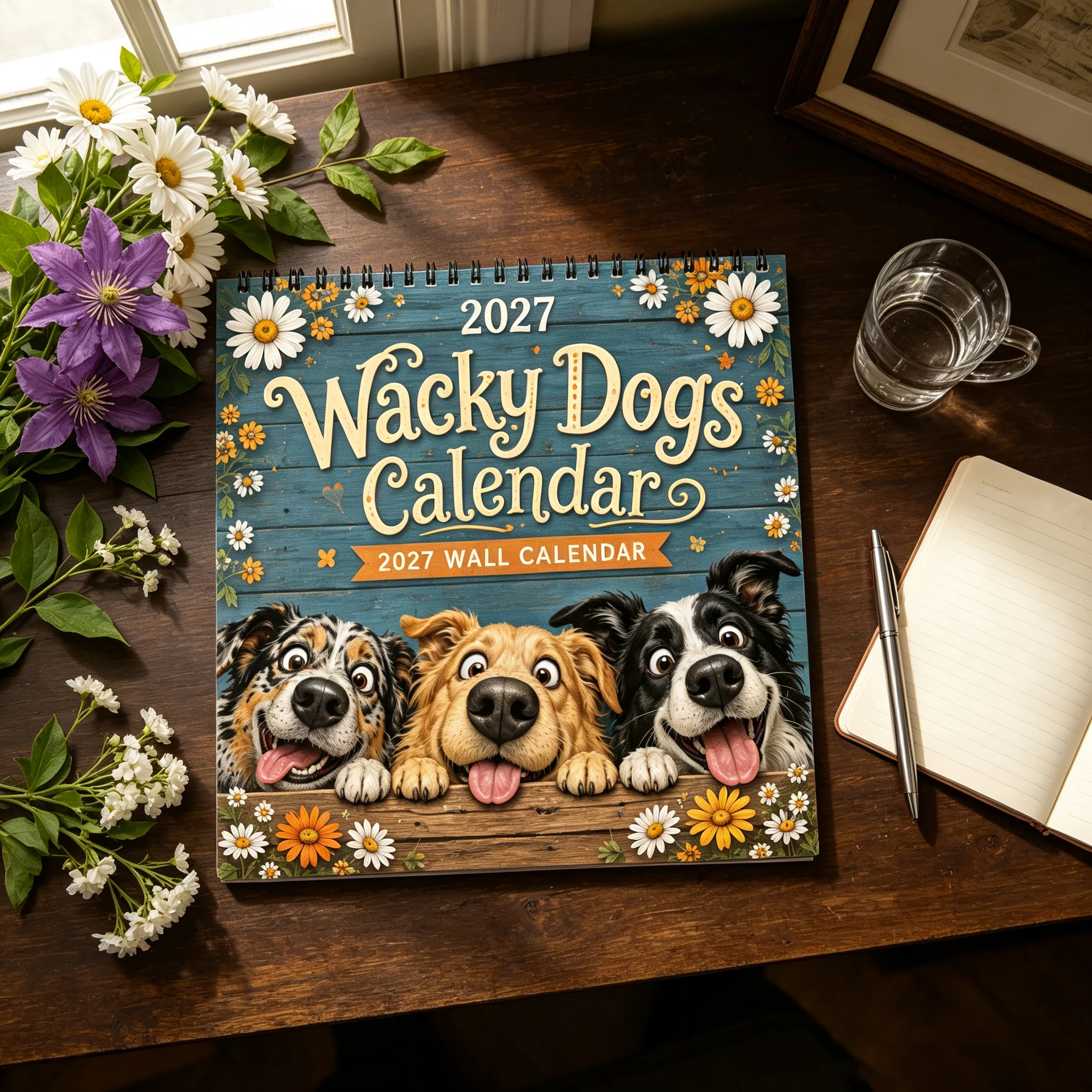 2027 Wacky Dogs Wall Calendar, 12-Month Spiral-Bound Hanging Calendar, Funny & Cute Dog Monthly Planner for Home and Office, Chr