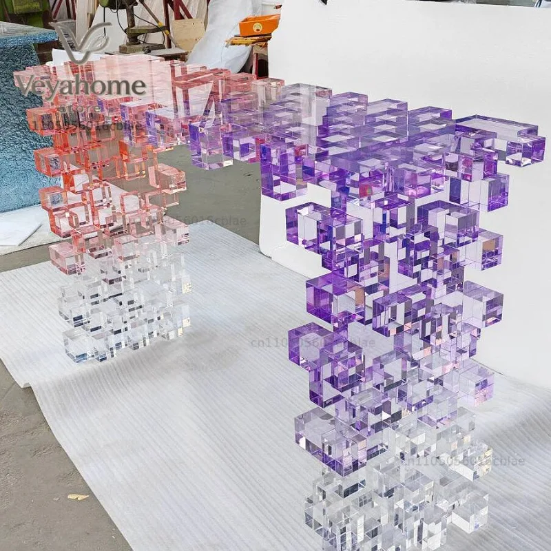 Postmodern acrylic square entrance table designer living room corridor wall decoration gradual change bar table end view table