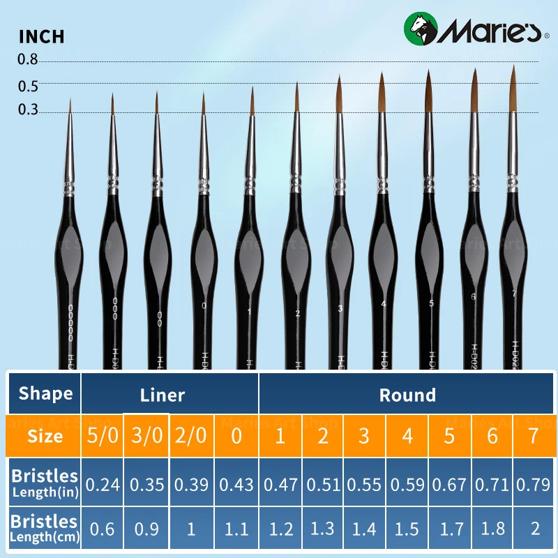 مجموعة فرش رسم تفاصيل ماري مكونة من 15 قطعة، مجموعة فرش طلاء صغيرة رفيعة وصغيرة لطلاء الأكريليك للحرف اليدوية، رقم بالرسم #6