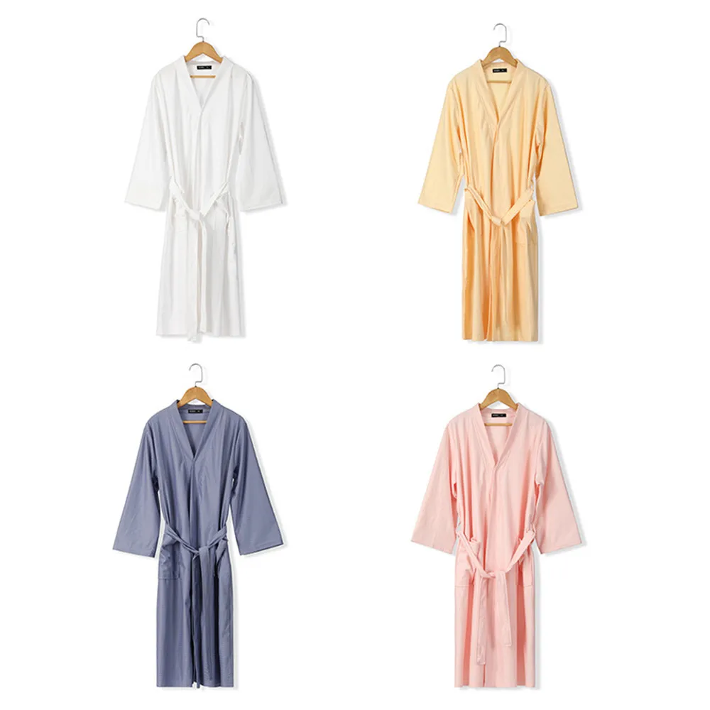 Large Size Solid Waffle Robe Couple Pajamas Absorbent Quick-Drying Bathrobe Men Sleepwear Women Lacing Homewear