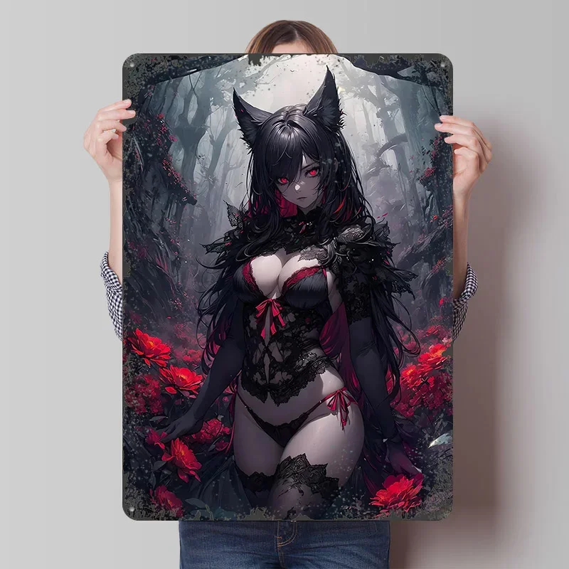 Sexy Demon Gothic Girl Tin Plaque Poster Customized Wall Art Retro Vintage Metal Signs for Man Cave Decoration Room House Decor