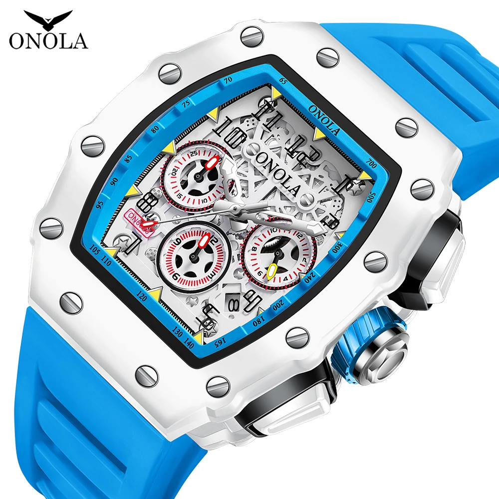 

Fashion Hot Brand ONOLA Casual Men Watch Multifunction Auto Date Chronograph Waterproof Sports Silicone Strap Quartz Man Watches