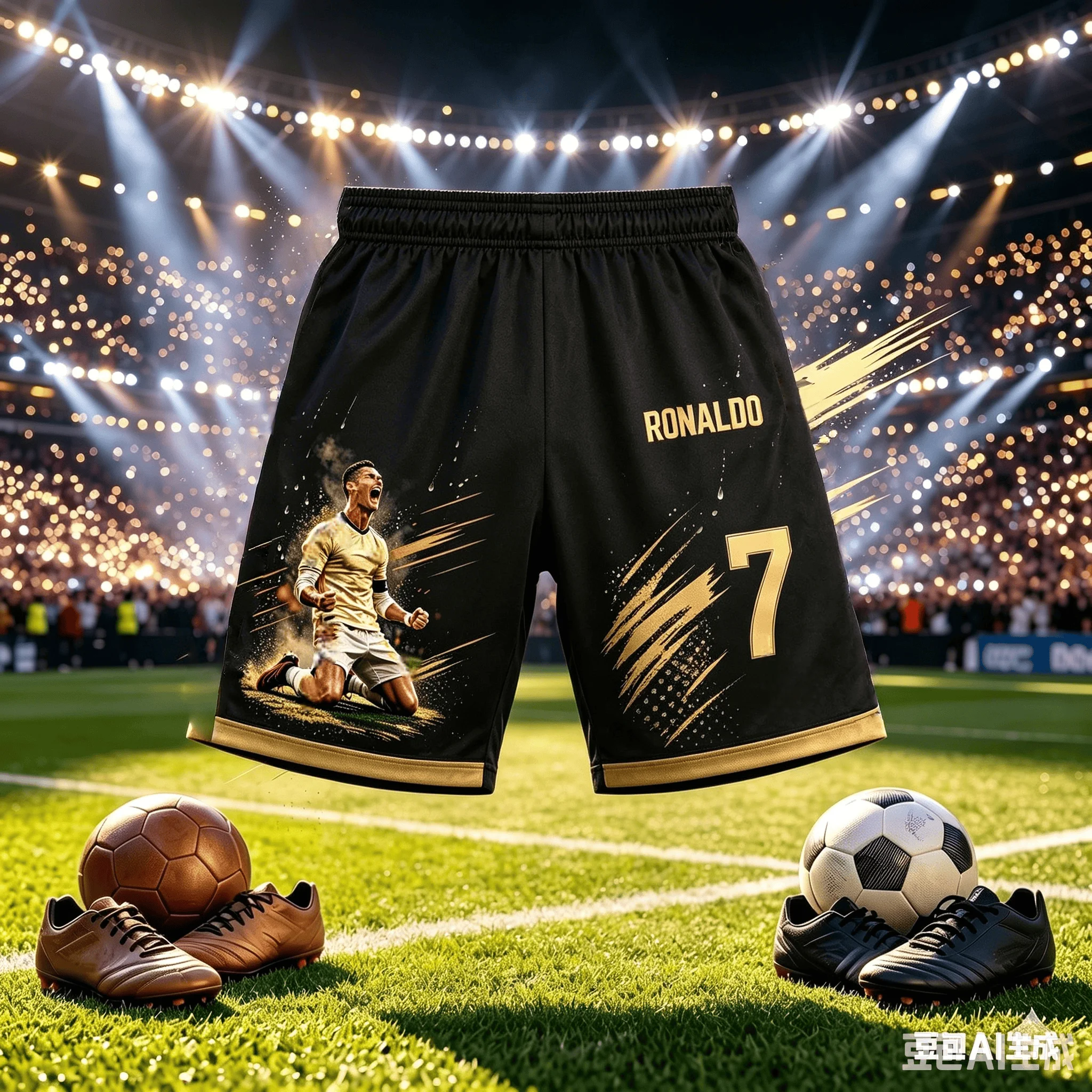 Cristiano Ronaldo No.7 Sports Shorts, Multi-color Quick Drying Football Idol 3D Printed Loose Five Quarter Pants