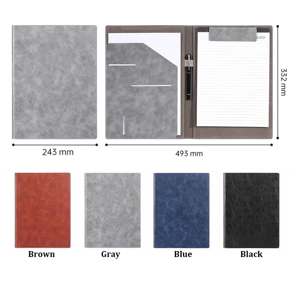 New PU Leather A4 File Folder Clipboard Magnetic Buckle with Card Holder Contract Document Clip Pen Insert Writing Pad Business