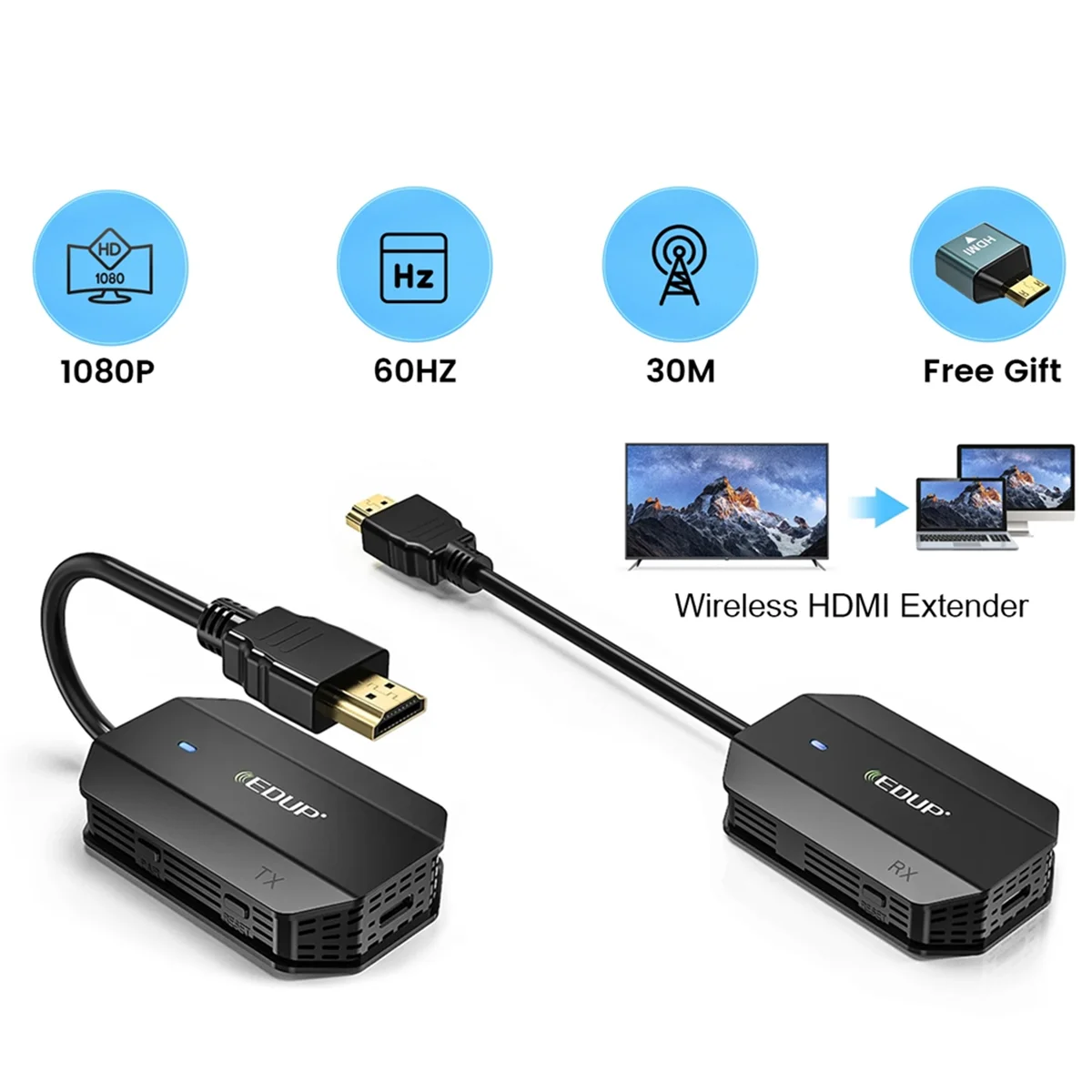 1080P Wireless -Compatible Transmitter Receiver 60HZ Display Dongle Extender 4K Screen Adapter for Laptop TV Projector