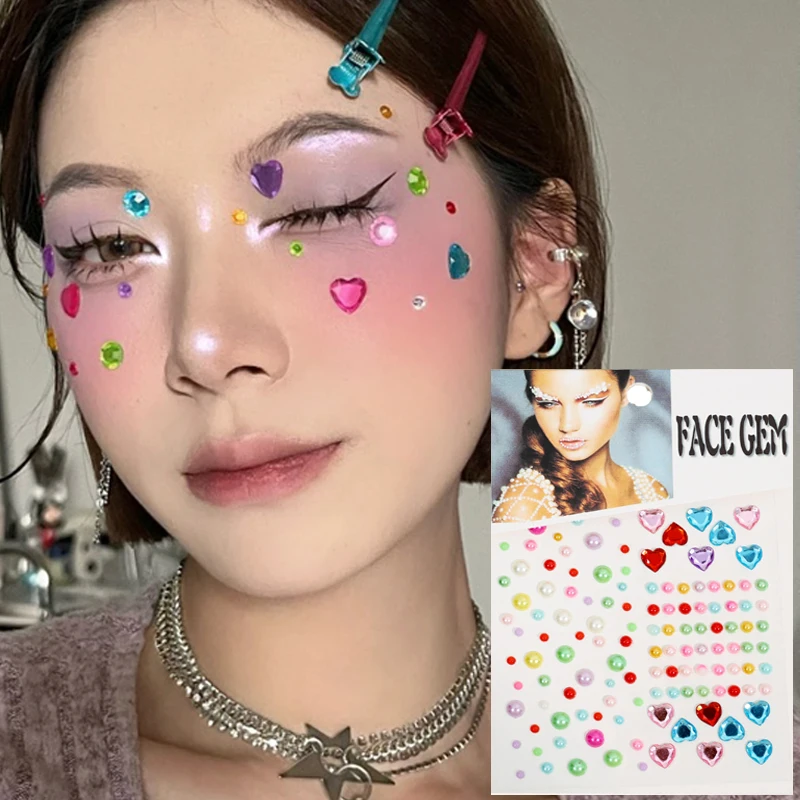 

3D Colorful Pearl Face Jewels Eyeshadow Stickers Self Adhesive Face Body Eyebrow Crystal Diamond Nail Sticker Diamond Decoration