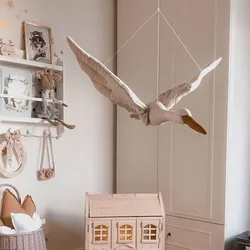 New Baby Girl Room Decor Creative Wall Hanging Swan Plush Stuffed Doll Fabric Bedroom Nursery Room Decor Hanging Soothing Pillow