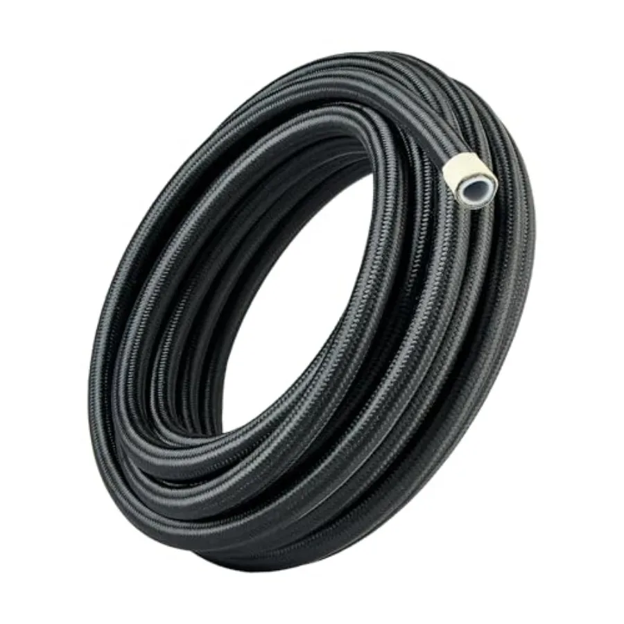 

6AN PTFE Fuel Hose Line AN6 Fuel Line E85 Nylon Braided 20FT Black 5/16 Inch ID for High-Performance Engine Fuel Systems in Aut