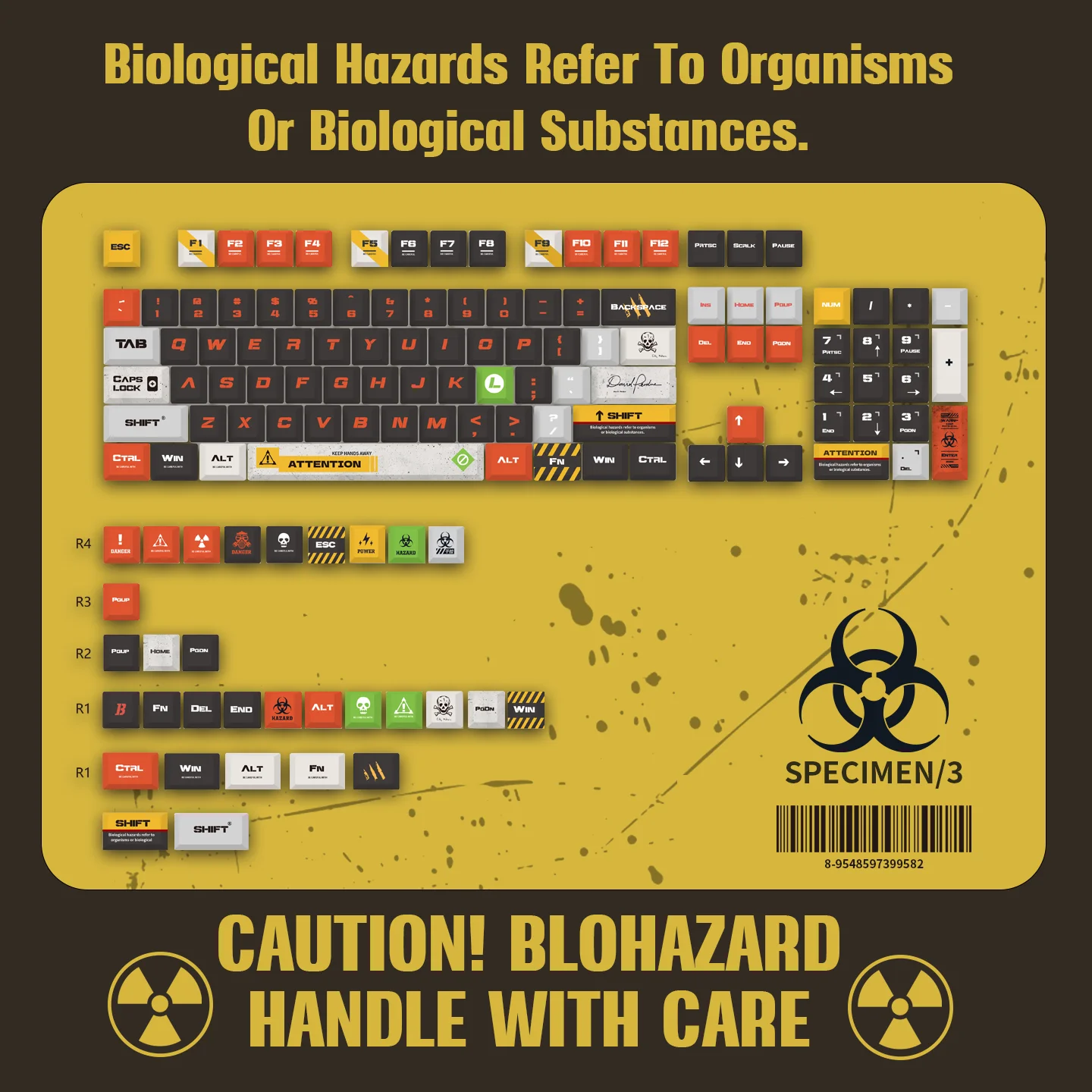 High Quality Cherry Keycaps Black Red Scheme Biohazard Warning Five-sided Dye-Sub PBT Men Custom Keycaps for Mechanical Keyboard