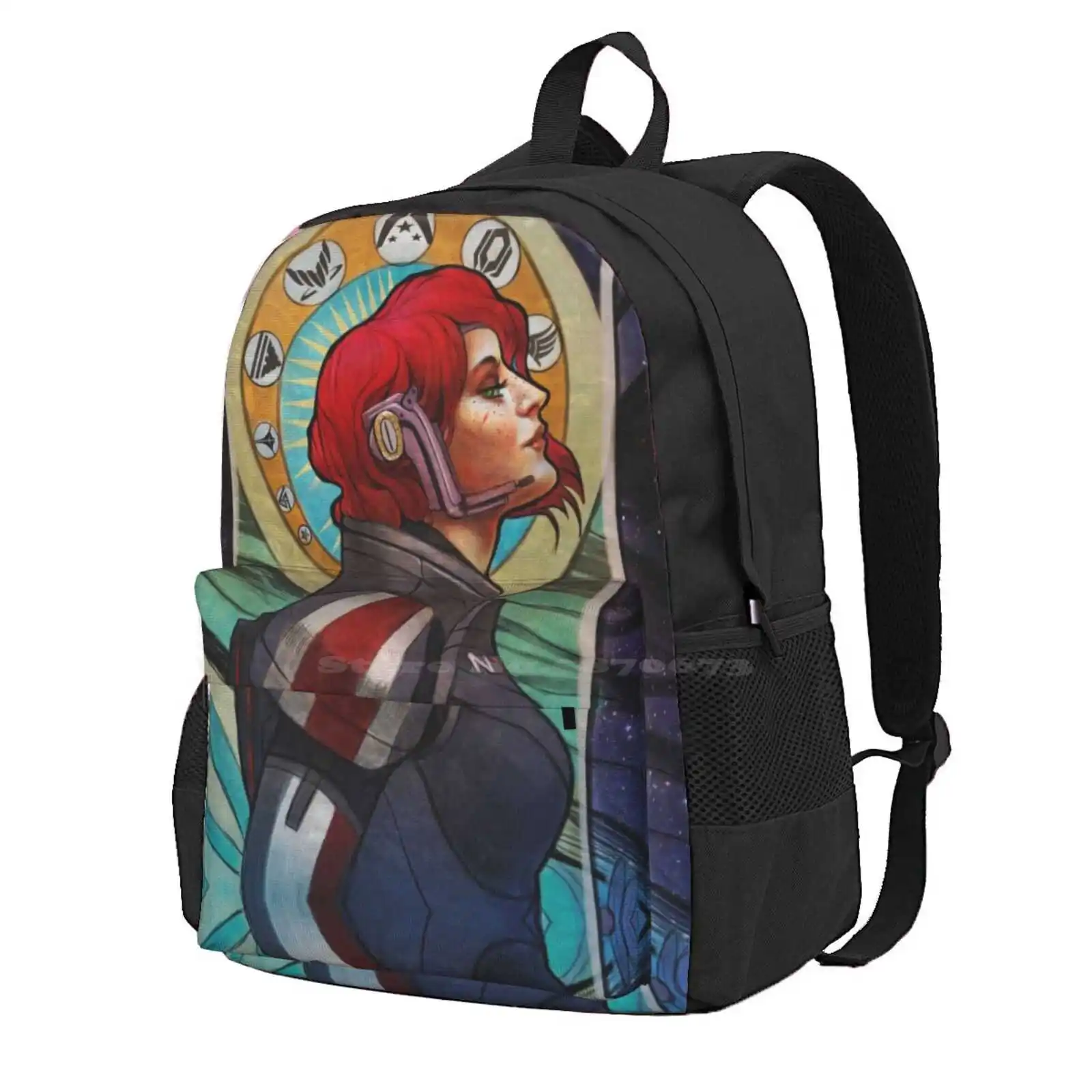 Legends Never Die Hot Sale Schoolbag Backpack Fashion Bags Shepard Femshep Commander N7 Space Mass Effect Stars Galaxy Spectre