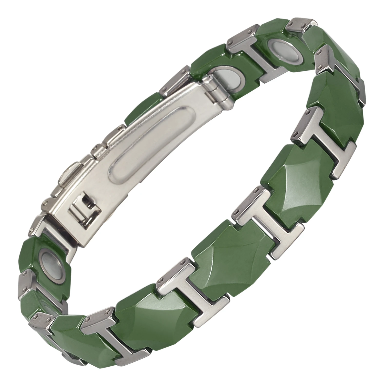 

Wollet Magnetic Bracelet for Women Men, Stainless Steel Silver Green Ceramic with Magnet Bracelets, Fashion Jewelry Gift