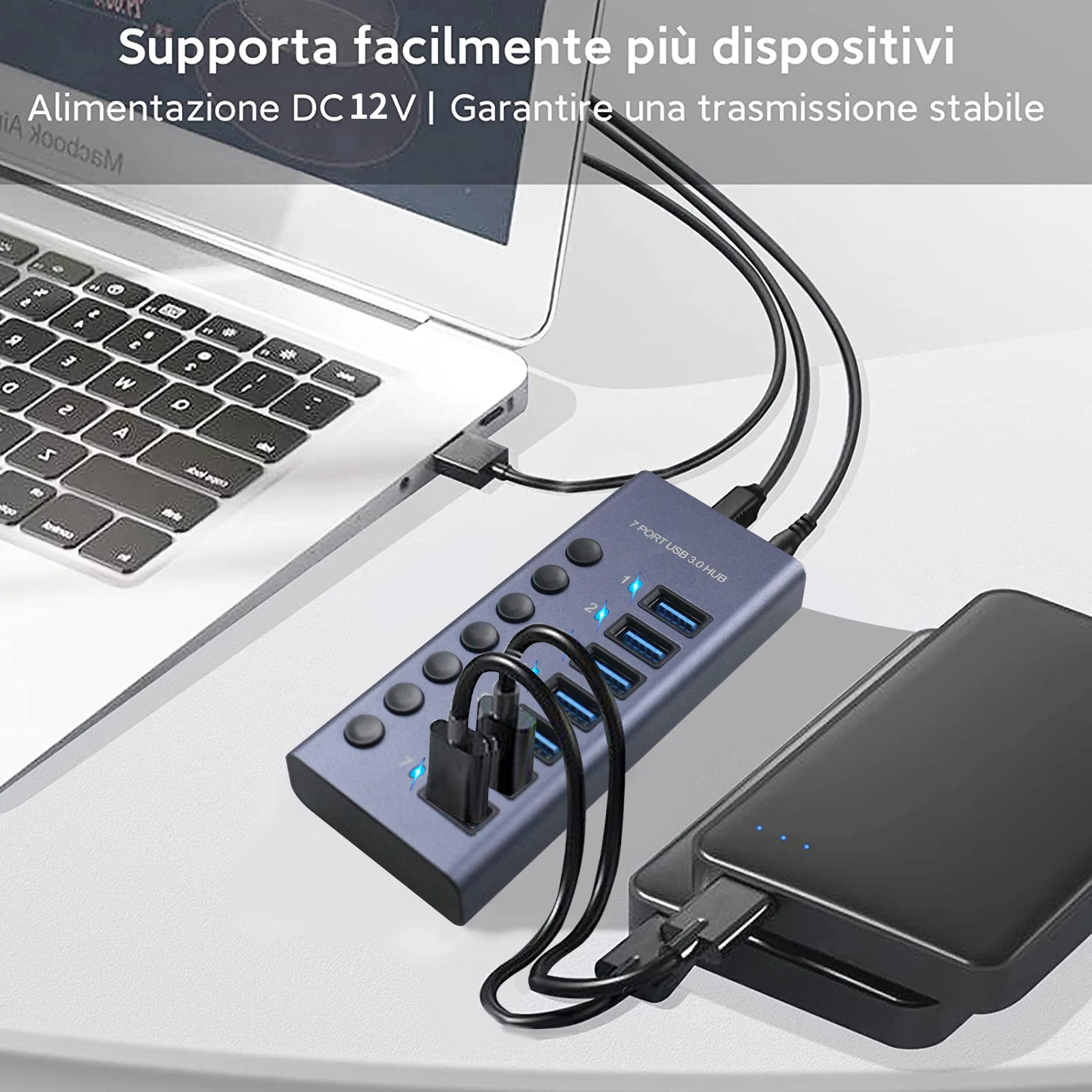 Imagem -03 - Hub Usb de Metal com Botão Interruptor para pc Multi Splitter Adaptador de Energia Portas Expansor Múltiplo Usb 3.0 Hub 2.0