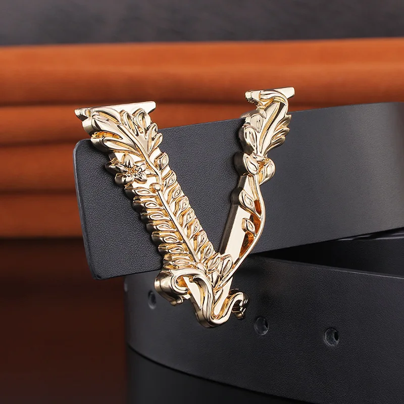 Men's Belt Letter Slide V Buckle Waistband Fashionable Glossy Trouser Belts For Men Luxury Brand