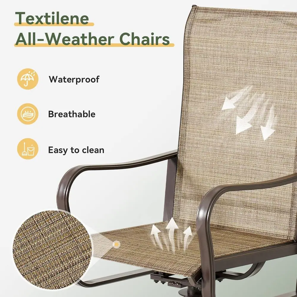 2-Piece Swivel Rocking Patio Chairs Set with Textilene Fabric, Brown Outdoor Lawn Chairs