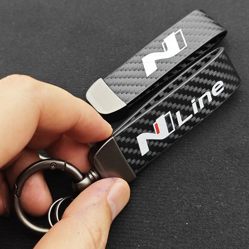 2025 Luxury Carbon Leather Logo NLine N Keyring Women Men Car Keychain For Hyundai i20 i30 Elantra Kona Sonata Tucson Accessorie view 2