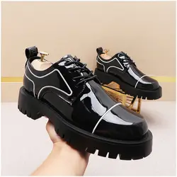 Leather shoes men office casual high platform leather shoes patent male harajuku streetwear korean vintage wedding shoe