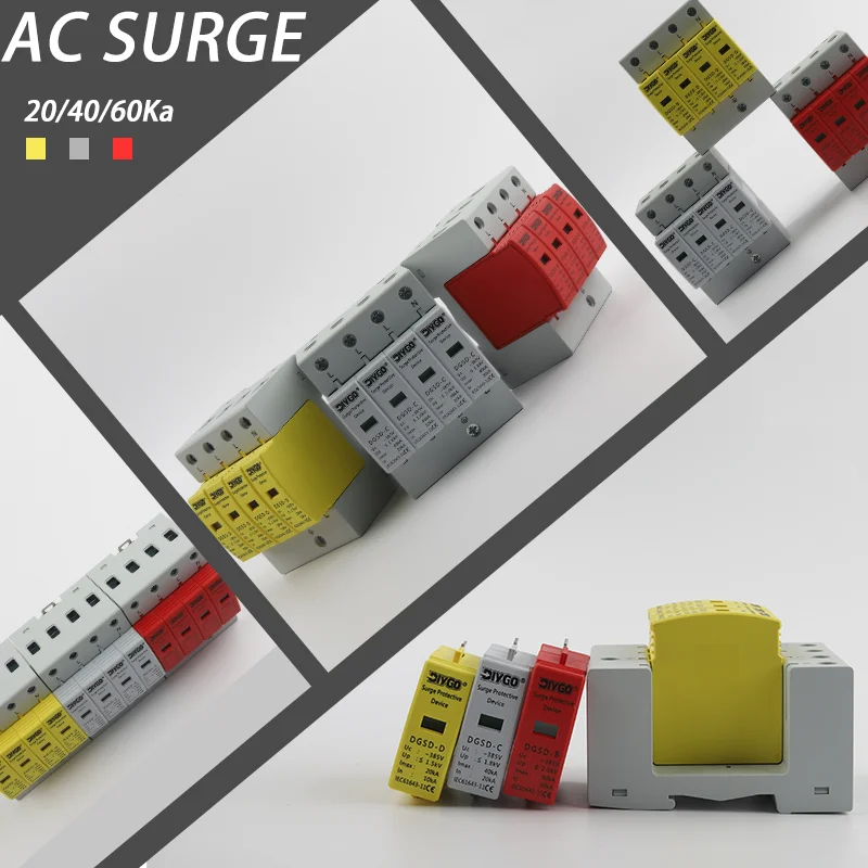 

4P SPD 3P+N AC Surge Protect 10-20 20-40 30-60KA 385V House Lightning Protevtor Solar PV Low-voltage Arrester Device Din Rail