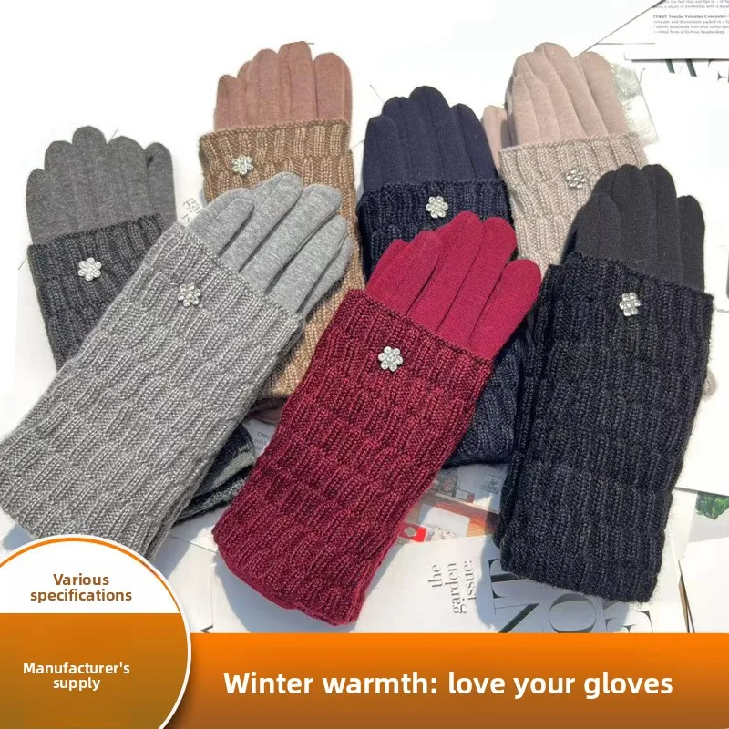 Winter Thermal Gloves Retro Simple Outdoor Cycling Women No Pilling Fleece Full Finger Warm Gloves for Cold Weather Sports Daily